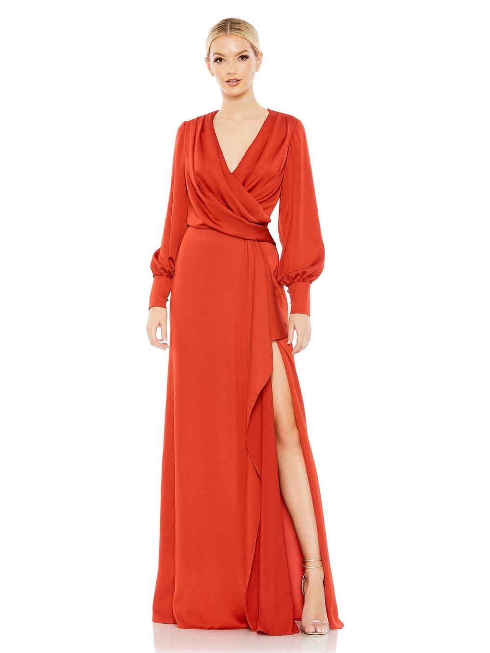 Mac Duggal 26895 Brick Red Evening Gown Long Sleeve Column Dress Size 4 NWT $398